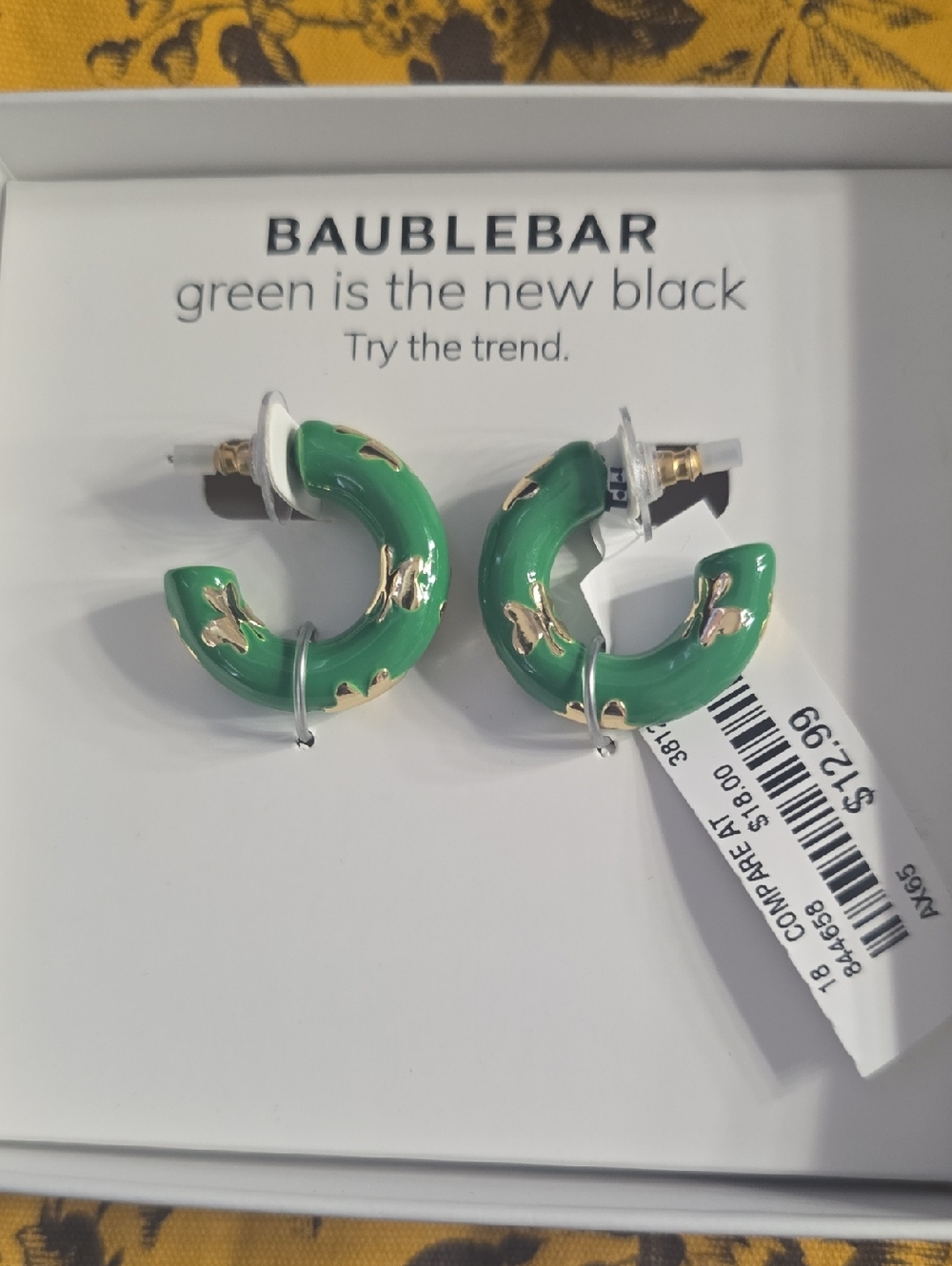 BaubleBar Green Enamel Hoop Earrings with Gold Accents